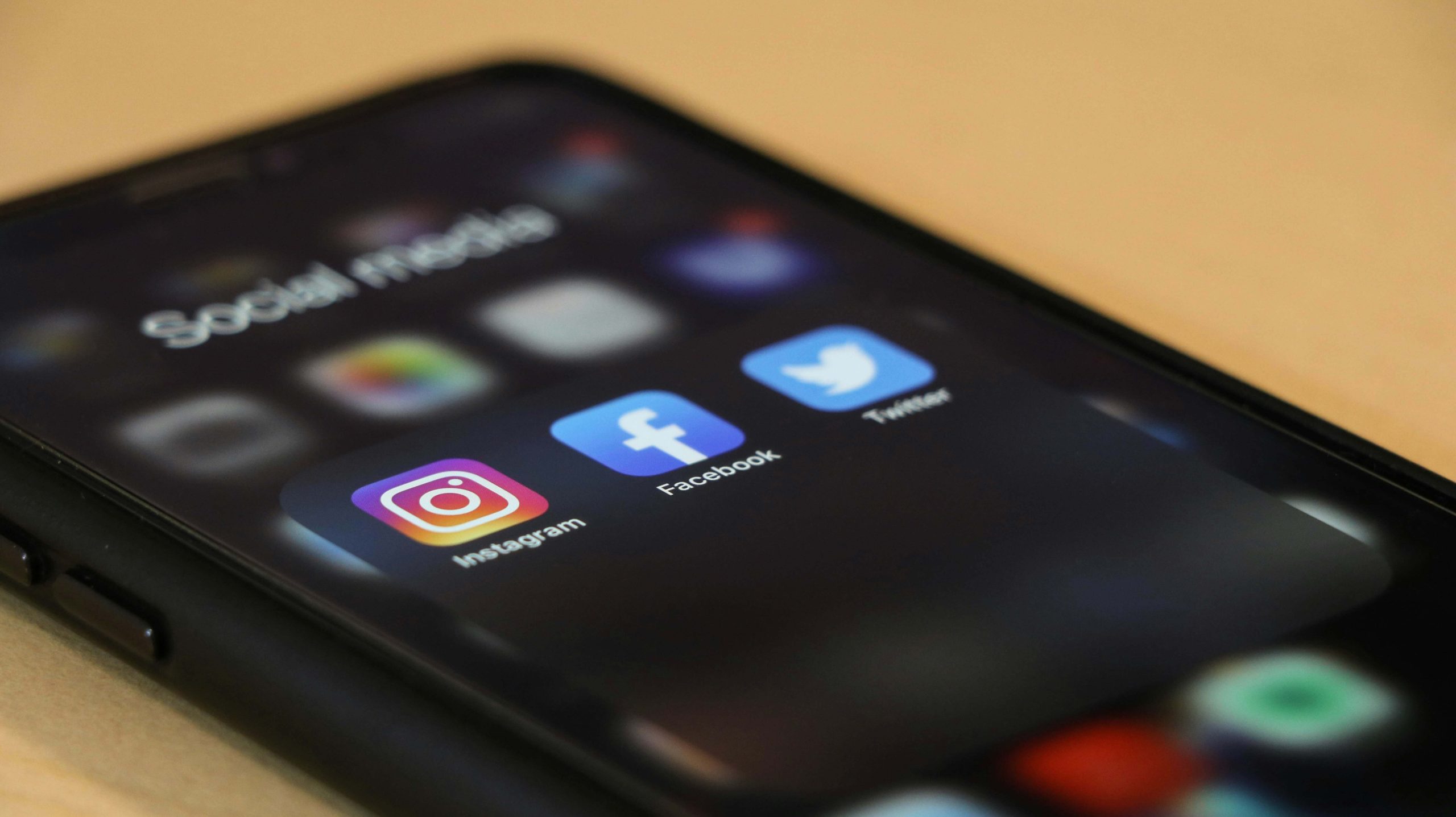 A phone screen showing social media icons